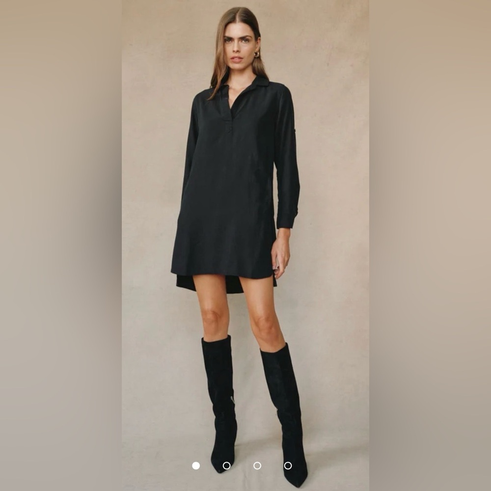 Bella Dahl Size Medium A Line Rolled Tab Sleeve Dress - Endless Sea w/Pockets